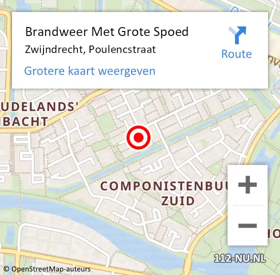 Locatie op kaart van de 112 melding: Brandweer Met Grote Spoed Naar Zwijndrecht, Poulencstraat op 27 augustus 2023 21:22