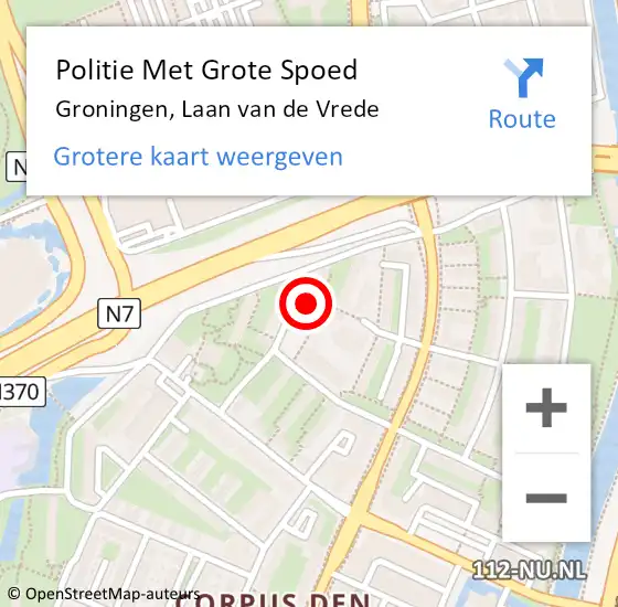 Locatie op kaart van de 112 melding: Politie Met Grote Spoed Naar Groningen, Laan van de Vrede op 27 augustus 2023 21:23