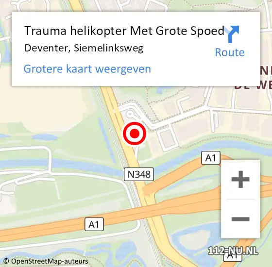 Locatie op kaart van de 112 melding: Trauma helikopter Met Grote Spoed Naar Deventer, Siemelinksweg op 27 augustus 2023 21:44