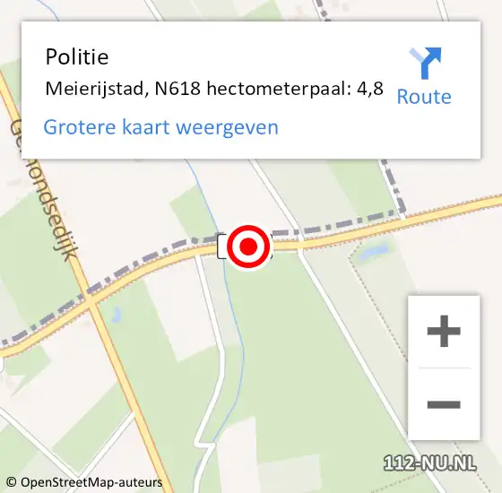 Locatie op kaart van de 112 melding: Politie Meierijstad, N618 hectometerpaal: 4,8 op 27 augustus 2023 21:44