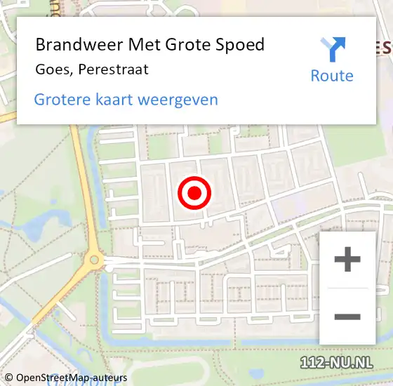 Locatie op kaart van de 112 melding: Brandweer Met Grote Spoed Naar Goes, Perestraat op 27 augustus 2023 22:01