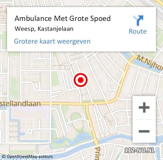 Locatie op kaart van de 112 melding: Ambulance Met Grote Spoed Naar Weesp, Kastanjelaan op 27 augustus 2023 23:06