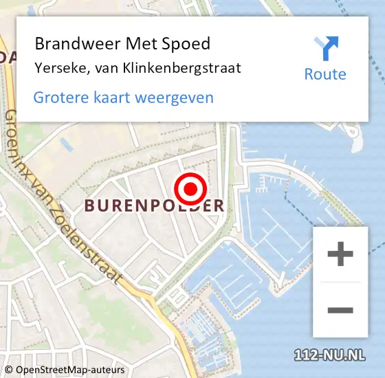 Locatie op kaart van de 112 melding: Brandweer Met Spoed Naar Yerseke, van Klinkenbergstraat op 27 augustus 2023 23:23
