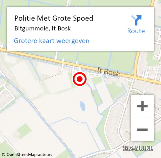 Locatie op kaart van de 112 melding: Politie Met Grote Spoed Naar Bitgummole, It Bosk op 27 augustus 2023 23:30