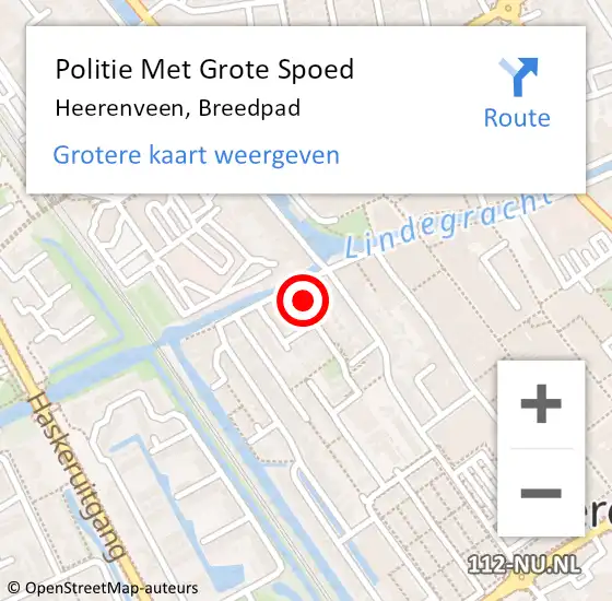 Locatie op kaart van de 112 melding: Politie Met Grote Spoed Naar Heerenveen, Breedpad op 28 augustus 2023 00:15