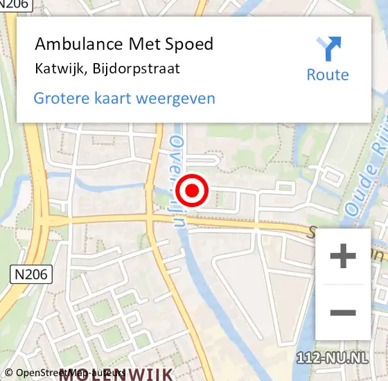 Locatie op kaart van de 112 melding: Ambulance Met Spoed Naar Katwijk, Bijdorpstraat op 28 augustus 2023 00:15