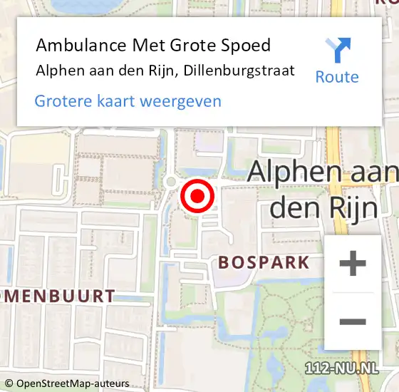 Locatie op kaart van de 112 melding: Ambulance Met Grote Spoed Naar Alphen aan den Rijn, Dillenburgstraat op 28 augustus 2023 00:49