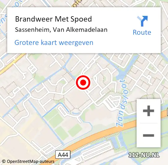 Locatie op kaart van de 112 melding: Brandweer Met Spoed Naar Sassenheim, Van Alkemadelaan op 28 augustus 2023 00:58