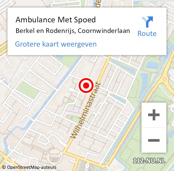 Locatie op kaart van de 112 melding: Ambulance Met Spoed Naar Berkel en Rodenrijs, Coornwinderlaan op 28 augustus 2023 01:32