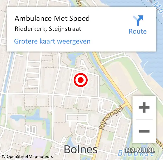 Locatie op kaart van de 112 melding: Ambulance Met Spoed Naar Ridderkerk, Steijnstraat op 28 augustus 2023 01:51