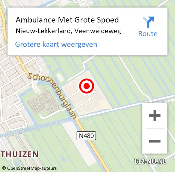 Locatie op kaart van de 112 melding: Ambulance Met Grote Spoed Naar Nieuw-Lekkerland, Veenweideweg op 28 augustus 2023 01:53