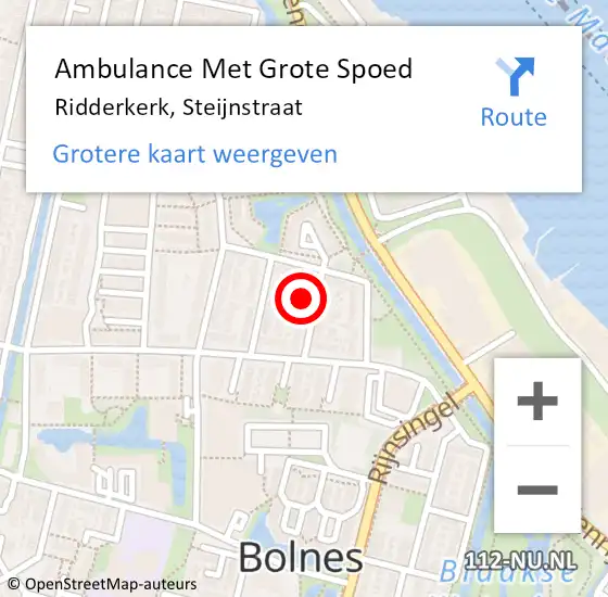 Locatie op kaart van de 112 melding: Ambulance Met Grote Spoed Naar Ridderkerk, Steijnstraat op 28 augustus 2023 01:54