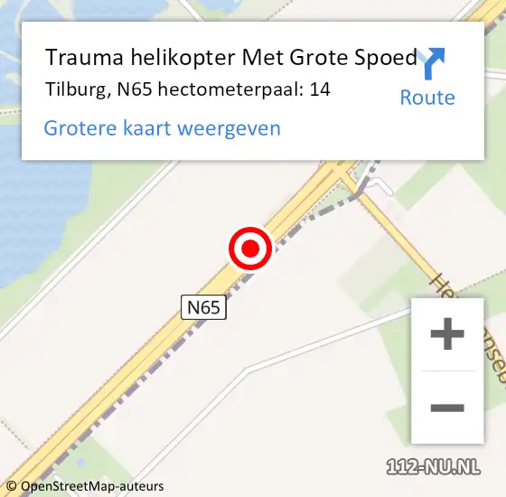 Locatie op kaart van de 112 melding: Trauma helikopter Met Grote Spoed Naar Tilburg, N65 hectometerpaal: 14 op 28 augustus 2023 02:52