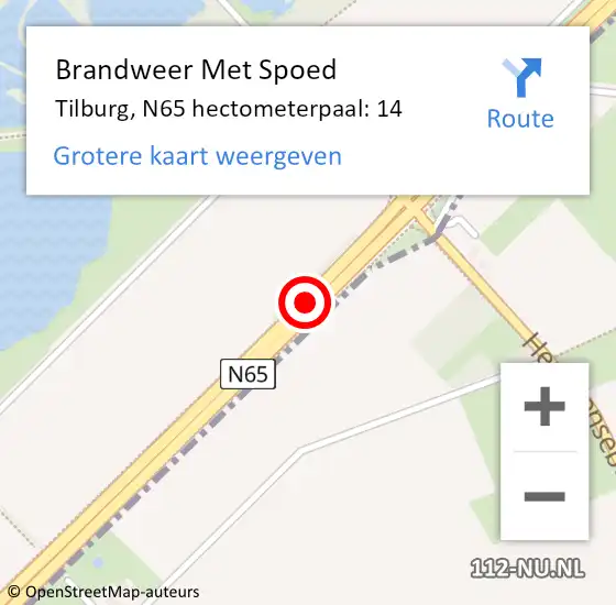 Locatie op kaart van de 112 melding: Brandweer Met Spoed Naar Tilburg, N65 hectometerpaal: 14 op 28 augustus 2023 03:12