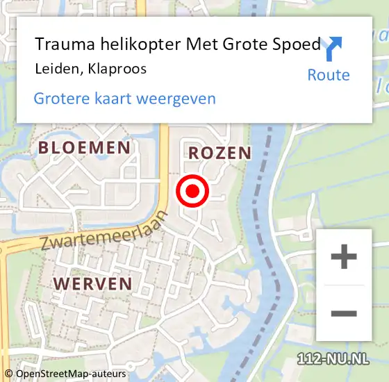 Locatie op kaart van de 112 melding: Trauma helikopter Met Grote Spoed Naar Leiden, Klaproos op 28 augustus 2023 05:45