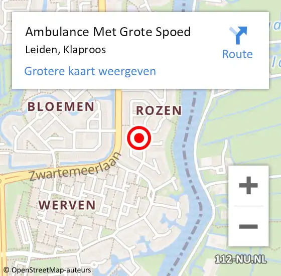 Locatie op kaart van de 112 melding: Ambulance Met Grote Spoed Naar Leiden, Klaproos op 28 augustus 2023 06:16