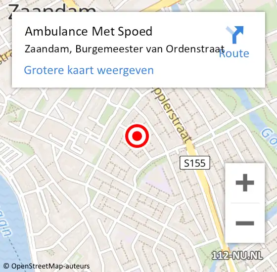 Locatie op kaart van de 112 melding: Ambulance Met Spoed Naar Zaandam, Burgemeester van Ordenstraat op 28 augustus 2023 06:43