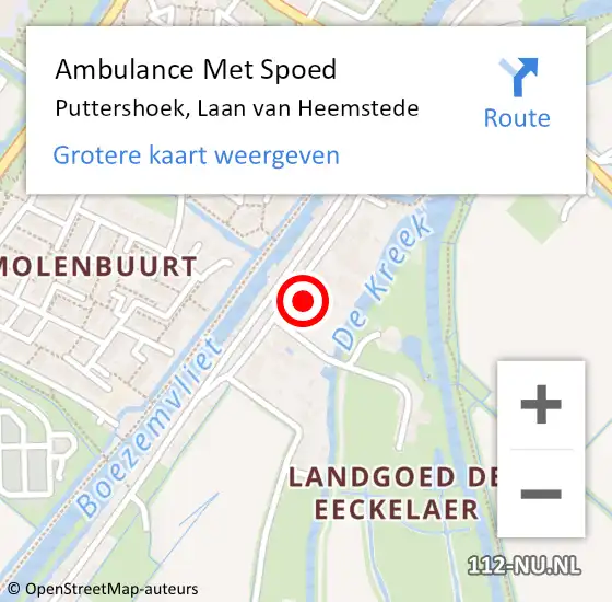 Locatie op kaart van de 112 melding: Ambulance Met Spoed Naar Puttershoek, Laan van Heemstede op 28 augustus 2023 06:50