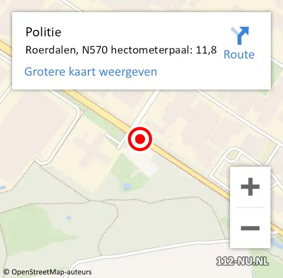 Locatie op kaart van de 112 melding: Politie Roerdalen, N570 hectometerpaal: 11,8 op 28 augustus 2023 06:58