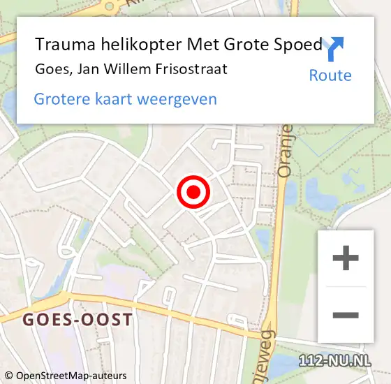 Locatie op kaart van de 112 melding: Trauma helikopter Met Grote Spoed Naar Goes, Jan Willem Frisostraat op 28 augustus 2023 07:34