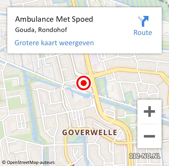 Locatie op kaart van de 112 melding: Ambulance Met Spoed Naar Gouda, Rondohof op 28 augustus 2023 08:12