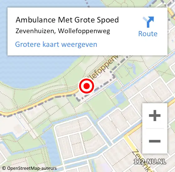 Locatie op kaart van de 112 melding: Ambulance Met Grote Spoed Naar Zevenhuizen, Wollefoppenweg op 28 augustus 2023 08:19