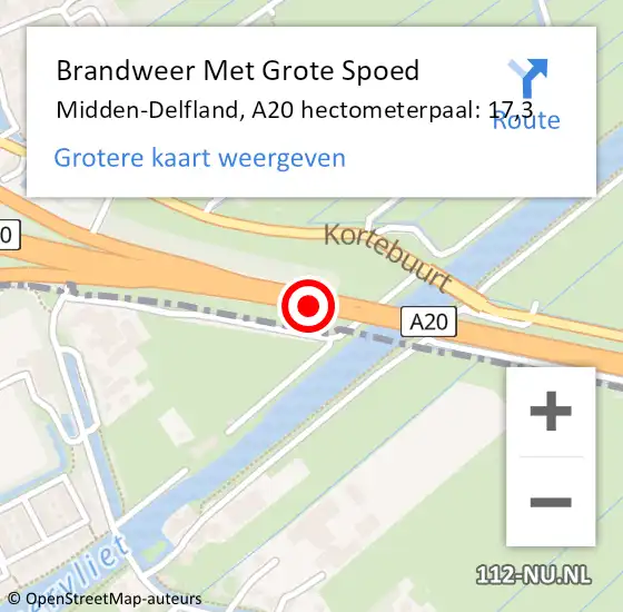 Locatie op kaart van de 112 melding: Brandweer Met Grote Spoed Naar Midden-Delfland, A20 hectometerpaal: 17,3 op 28 augustus 2023 08:33