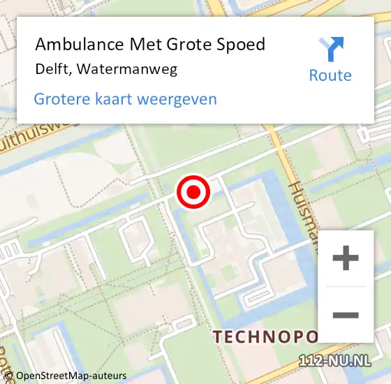 Locatie op kaart van de 112 melding: Ambulance Met Grote Spoed Naar Delft, Watermanweg op 28 augustus 2023 08:43