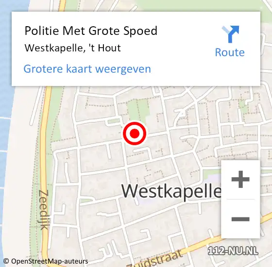 Locatie op kaart van de 112 melding: Politie Met Grote Spoed Naar Westkapelle, 't Hout op 28 augustus 2023 08:45