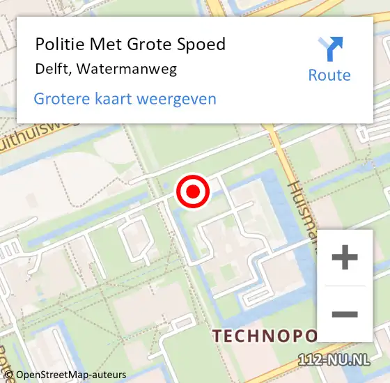 Locatie op kaart van de 112 melding: Politie Met Grote Spoed Naar Delft, Watermanweg op 28 augustus 2023 08:46