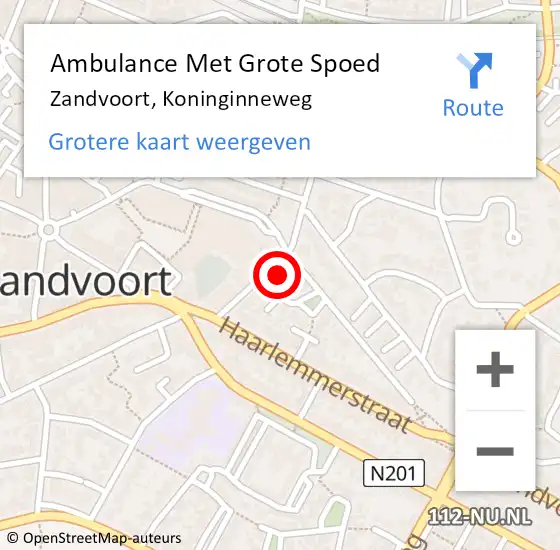 Locatie op kaart van de 112 melding: Ambulance Met Grote Spoed Naar Zandvoort, Koninginneweg op 28 augustus 2023 09:37