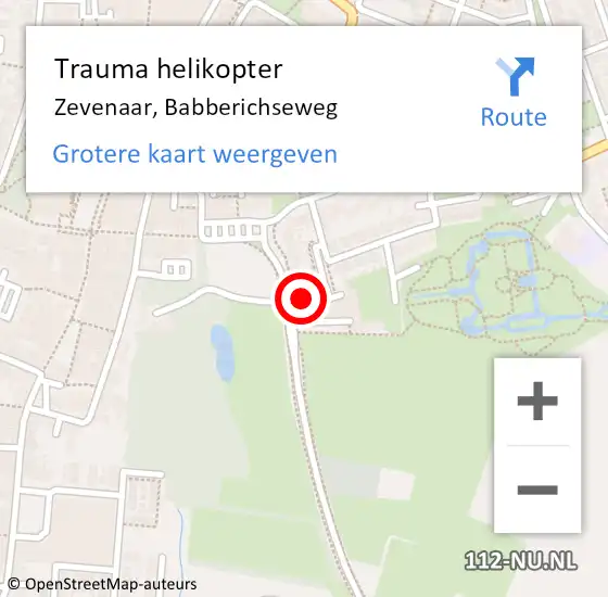 Locatie op kaart van de 112 melding: Trauma helikopter Zevenaar, Babberichseweg op 28 augustus 2023 09:51