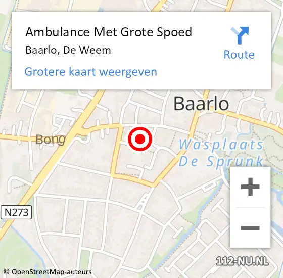 Locatie op kaart van de 112 melding: Ambulance Met Grote Spoed Naar Baarlo, De Weem op 6 september 2014 07:28