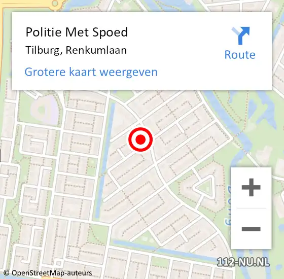 Locatie op kaart van de 112 melding: Politie Met Spoed Naar Tilburg, Renkumlaan op 28 augustus 2023 10:28