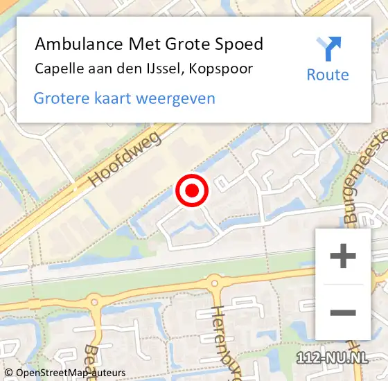 Locatie op kaart van de 112 melding: Ambulance Met Grote Spoed Naar Capelle aan den IJssel, Kopspoor op 28 augustus 2023 10:43