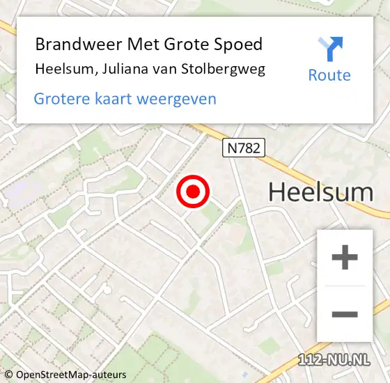 Locatie op kaart van de 112 melding: Brandweer Met Grote Spoed Naar Heelsum, Juliana van Stolbergweg op 28 augustus 2023 10:57