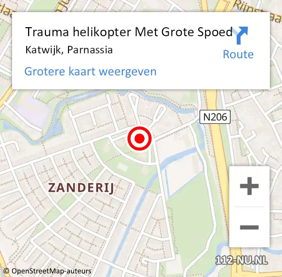 Locatie op kaart van de 112 melding: Trauma helikopter Met Grote Spoed Naar Katwijk, Parnassia op 28 augustus 2023 10:58
