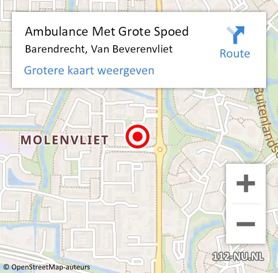 Locatie op kaart van de 112 melding: Ambulance Met Grote Spoed Naar Barendrecht, Van Beverenvliet op 28 augustus 2023 11:17