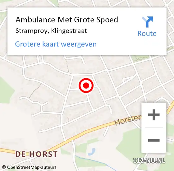 Locatie op kaart van de 112 melding: Ambulance Met Grote Spoed Naar Stramproy, Klingestraat op 6 september 2014 07:56