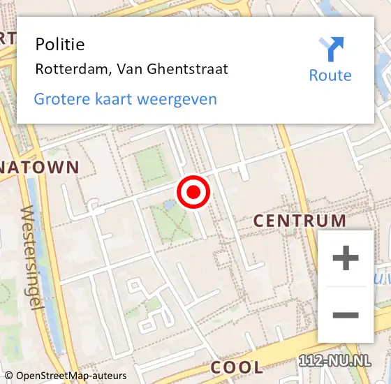 Locatie op kaart van de 112 melding: Politie Rotterdam, Van Ghentstraat op 28 augustus 2023 11:46