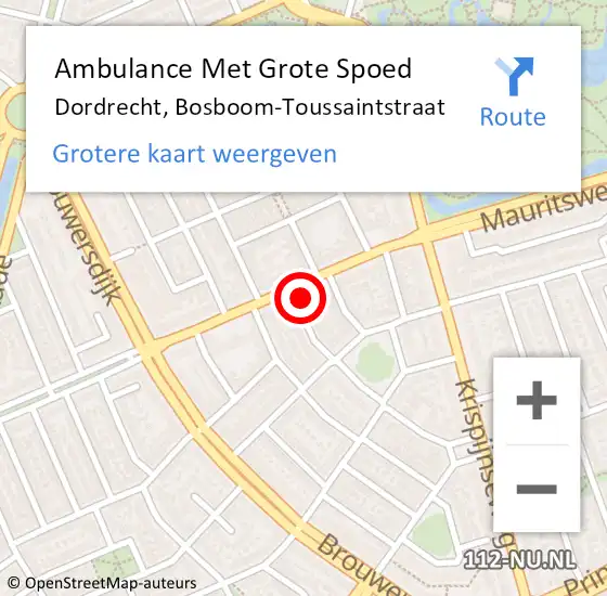Locatie op kaart van de 112 melding: Ambulance Met Grote Spoed Naar Dordrecht, Bosboom-Toussaintstraat op 28 augustus 2023 12:02