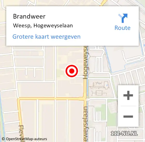Locatie op kaart van de 112 melding: Brandweer Weesp, Hogeweyselaan op 28 augustus 2023 12:33