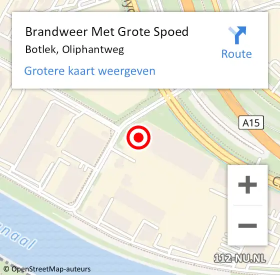 Locatie op kaart van de 112 melding: Brandweer Met Grote Spoed Naar Botlek, Oliphantweg op 28 augustus 2023 12:37