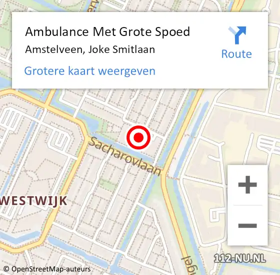 Locatie op kaart van de 112 melding: Ambulance Met Grote Spoed Naar Amstelveen, Joke Smitlaan op 28 augustus 2023 12:40