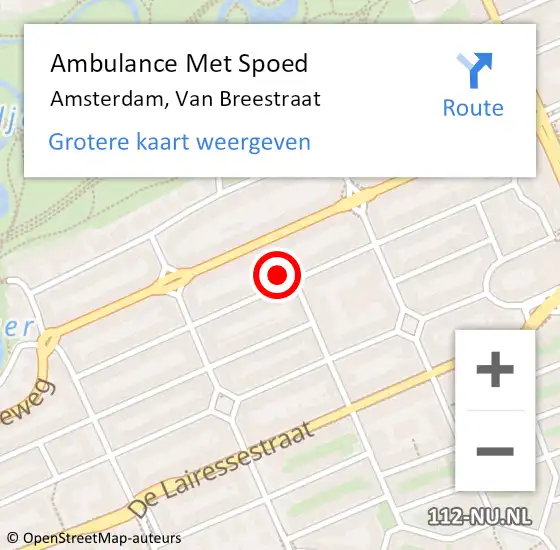 Locatie op kaart van de 112 melding: Ambulance Met Spoed Naar Amsterdam, Van Breestraat op 28 augustus 2023 12:56