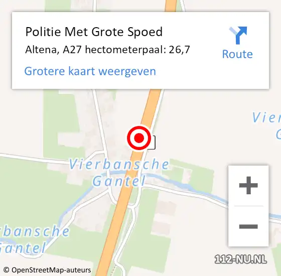 Locatie op kaart van de 112 melding: Politie Met Grote Spoed Naar Altena, A27 hectometerpaal: 26,7 op 28 augustus 2023 12:56