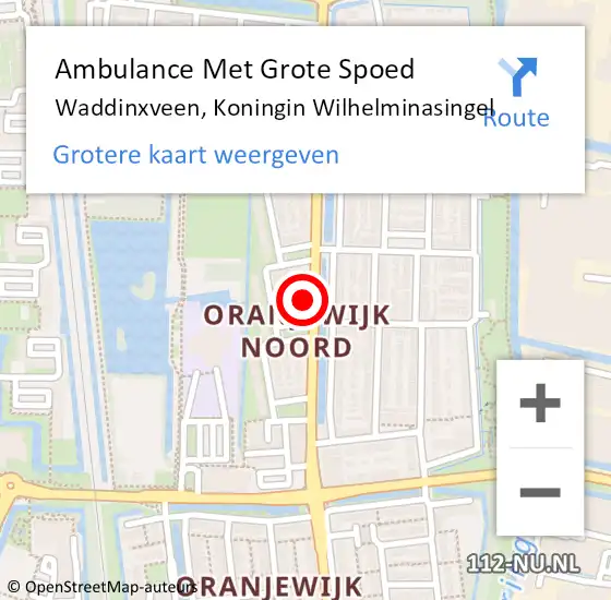 Locatie op kaart van de 112 melding: Ambulance Met Grote Spoed Naar Waddinxveen, Koningin Wilhelminasingel op 28 augustus 2023 13:01