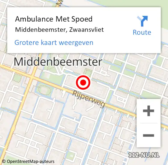 Locatie op kaart van de 112 melding: Ambulance Met Spoed Naar Middenbeemster, Zwaansvliet op 28 augustus 2023 13:17