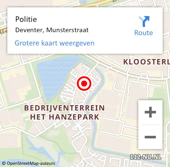 Locatie op kaart van de 112 melding: Politie Deventer, Munsterstraat op 28 augustus 2023 13:23