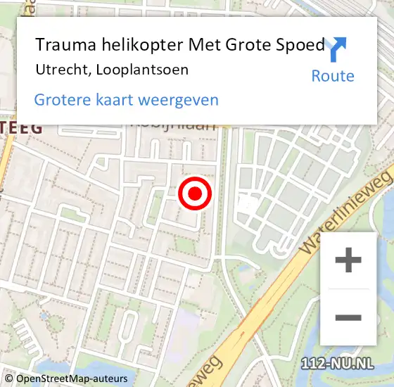 Locatie op kaart van de 112 melding: Trauma helikopter Met Grote Spoed Naar Utrecht, Looplantsoen op 28 augustus 2023 13:25